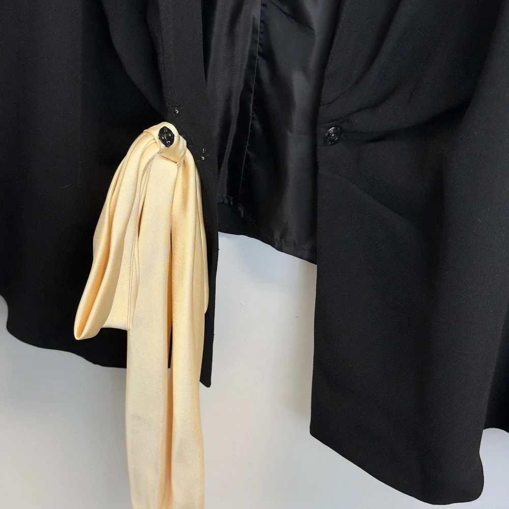 Positive Attitude 3 Piece Pant Suit Set Black Gold Blazer‎ Trousers Top Size 26W